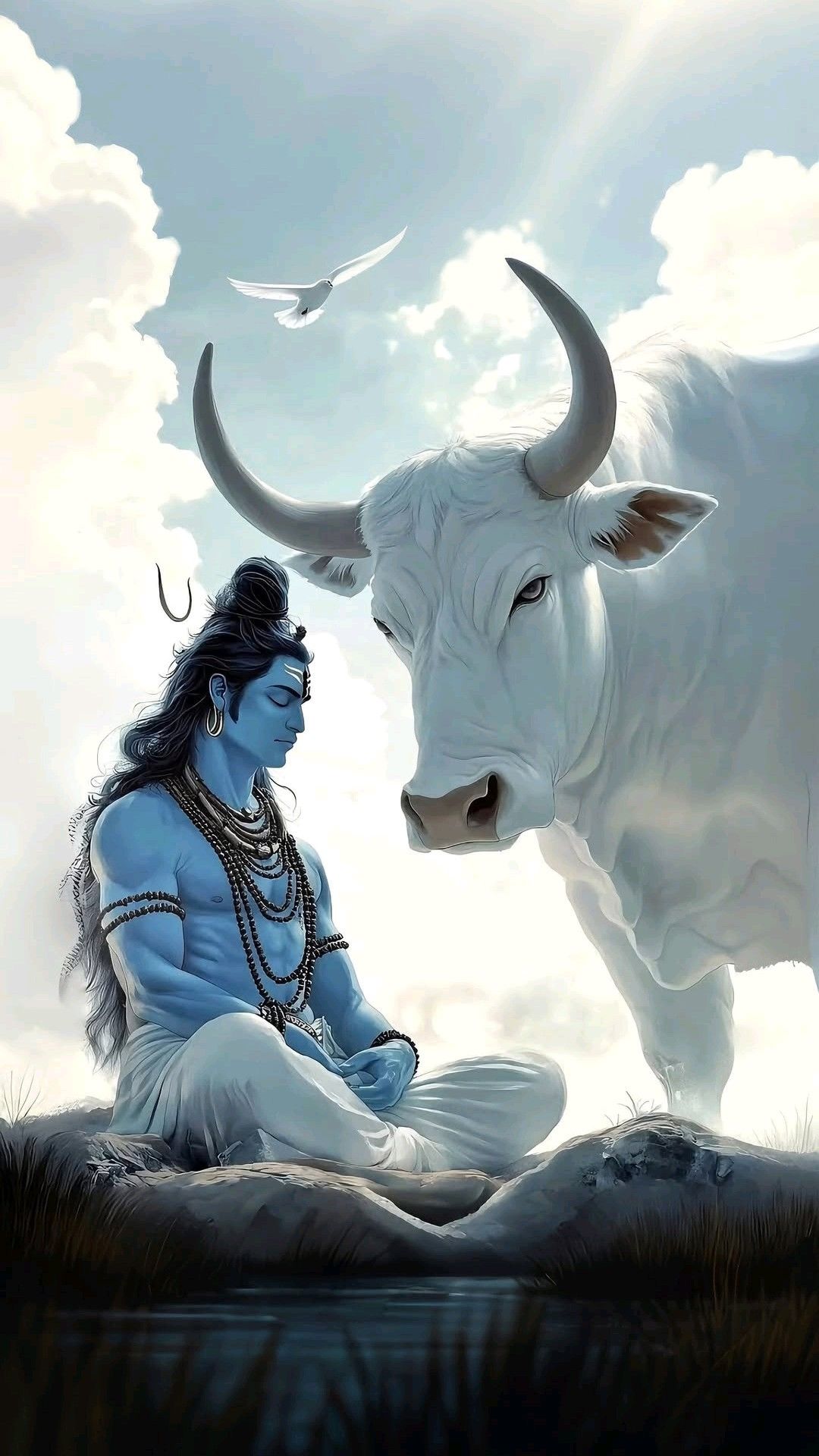 Lord Shiva meditating with Nandi